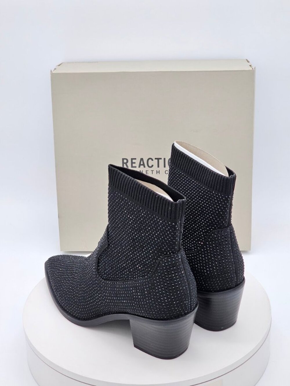 Kenneth Cole Reaction Jess Black Rhinestone Knit Ankle Boots Women’s 8 M - Picture 5 of 11
